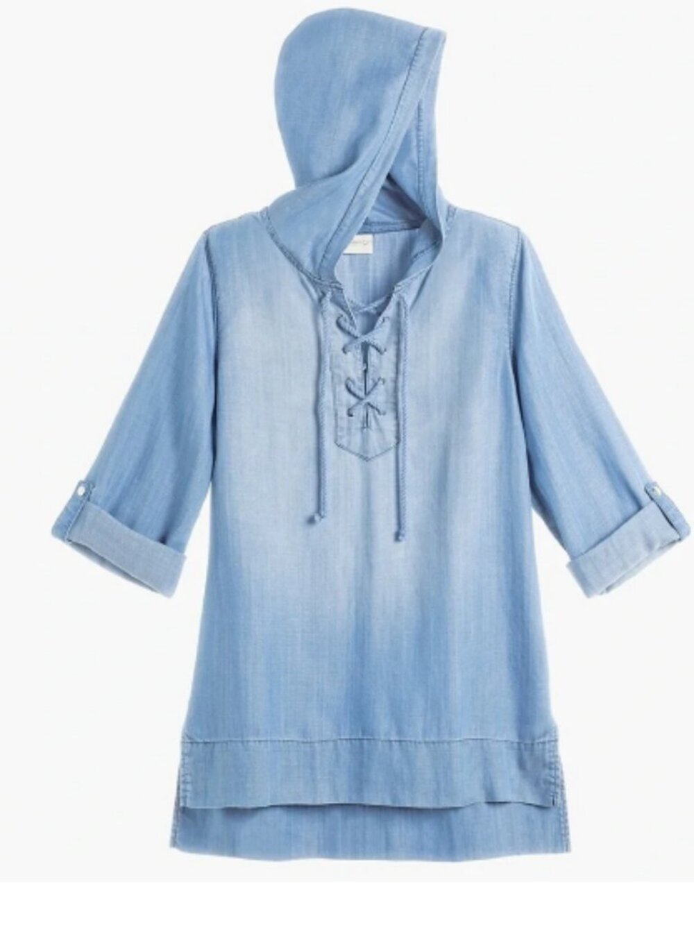 Zenergy by Chico's 0 US 4 XS Blue Lace Up Nautical Beachy Hooded Top Lace Up